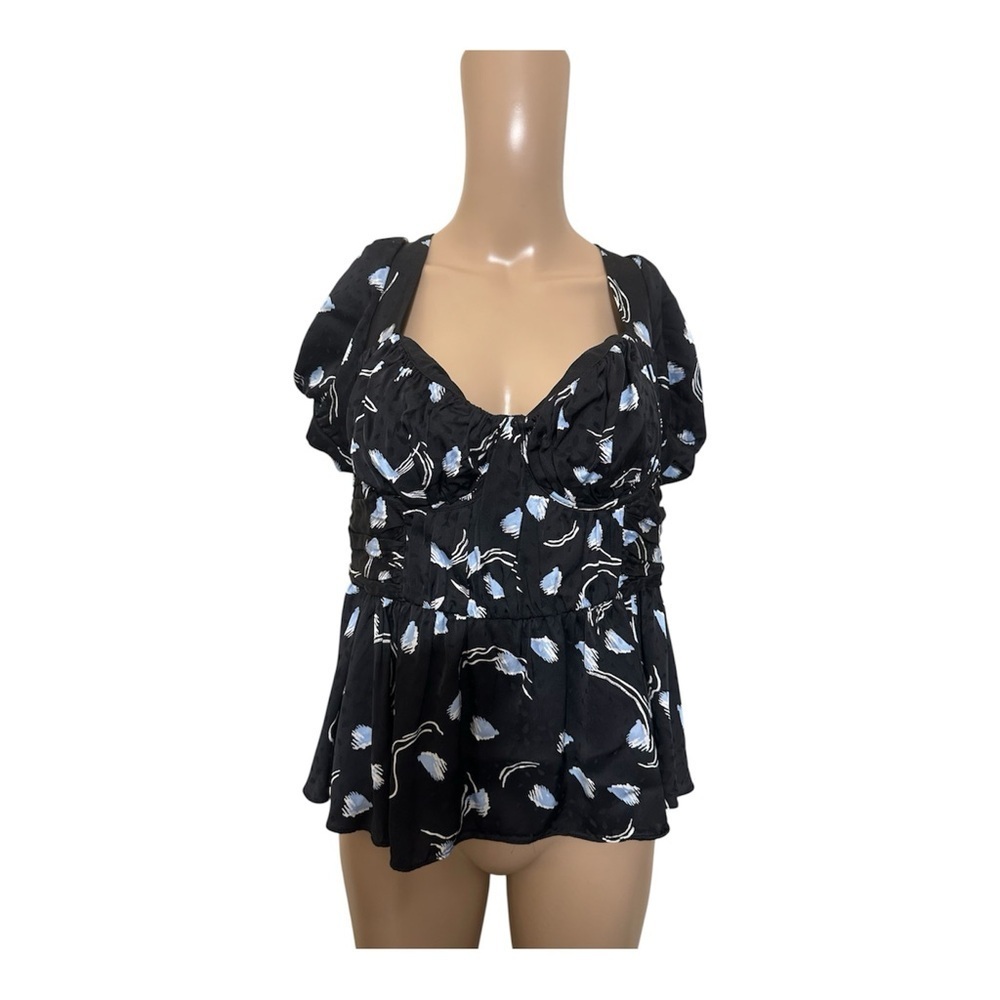 Self-Portrait Black Floral Cottagecore Smocked Top Puff Sleeve - Picture 5 of 7